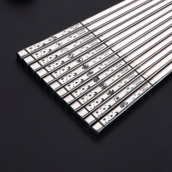 BalleenShiny Stainless Steel 12 Constellation Chopsticks 23.5cm Anti-slip Mirror Polished Chopsticks Delicate Kitchen Tableware