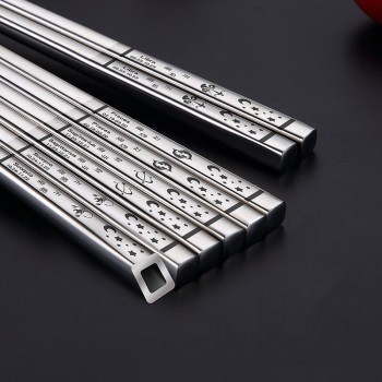 BalleenShiny Stainless Steel 12 Constellation Chopsticks 23.5cm Anti-slip Mirror Polished Chopsticks Delicate Kitchen Tableware