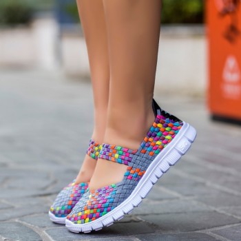 2018 Women Sports Shoes Spring Summer Breathable Handmade Girls Woven Flats Comfortable Lightweight Wovening Shoes Sneakers