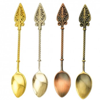 Retro Luxury Alloy Coffee Ice Cream / Jam Spoon Small Mini Carved Gold Silver and Copper Dessert Spoon Tea Spoon