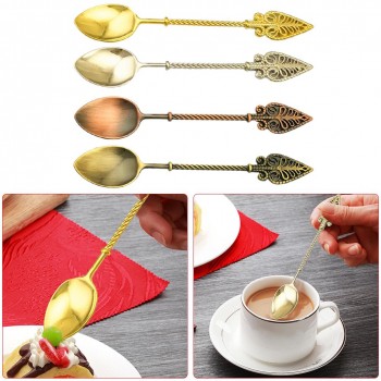 Retro Luxury Alloy Coffee Ice Cream / Jam Spoon Small Mini Carved Gold Silver and Copper Dessert Spoon Tea Spoon