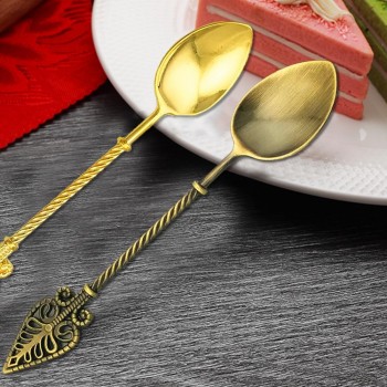 Retro Luxury Alloy Coffee Ice Cream / Jam Spoon Small Mini Carved Gold Silver and Copper Dessert Spoon Tea Spoon