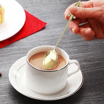 Retro Luxury Alloy Coffee Ice Cream / Jam Spoon Small Mini Carved Gold Silver and Copper Dessert Spoon Tea Spoon