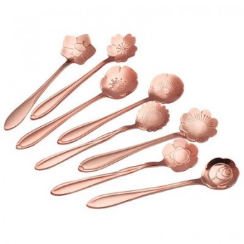 8 Pieces Stainless Steel Creative Flower Coffee Spoon Tableware Tea Spoons Ice Cream Spoon Set Sliver Gold Tableware Coffee Tool