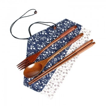 3pcs/Set Japanese Vintage Wooden Chopsticks Spoon Fork Tableware New Gift N
