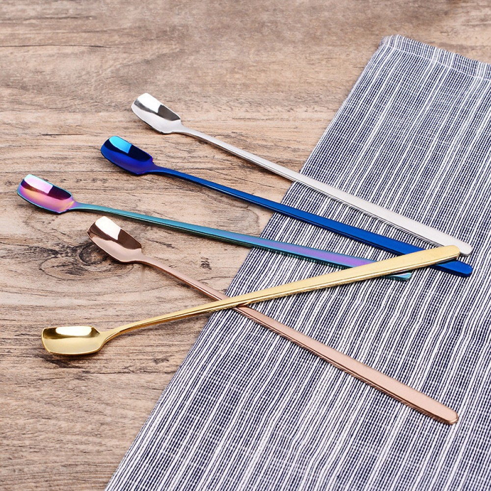 Stainless Steel Stirring Spoon Long Handle Coffee Spoon Dessert Coffee Stir Bar Ice Cream Cold Drink Juice Ice Spoon