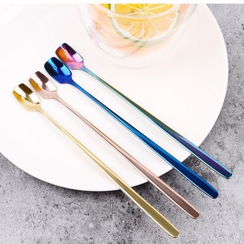 Stainless Steel Stirring Spoon Long Handle Coffee Spoon Dessert Coffee Stir Bar Ice Cream Cold Drink Juice Ice Spoon