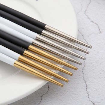 Chic Titanium Stainless Steel Double Tip Chopsticks Restaurant Home Hotel Sushi noodles Reusable Chopsticks Tableware Set 1PC