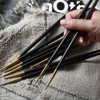 Chic Titanium Stainless Steel Double Tip Chopsticks Restaurant Home Hotel Sushi noodles Reusable Chopsticks Tableware Set 1PC
