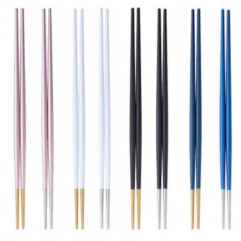 Chic Titanium Stainless Steel Double Tip Chopsticks Restaurant Home Hotel Sushi noodles Reusable Chopsticks Tableware Set 1PC