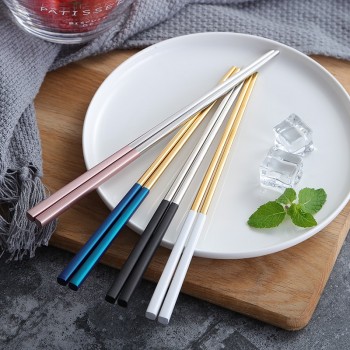 Luxury 304 Stainless Steel Square Chopsticks Titanium Gold Rose Sushi Hashi Colorful Chinese Japanese Chopsticks 1 Pair 23.5cm