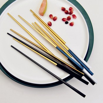 Luxury 304 Stainless Steel Square Chopsticks Titanium Gold Rose Sushi Hashi Colorful Chinese Japanese Chopsticks 1 Pair 23.5cm
