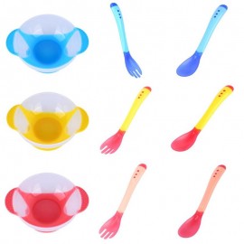 Portable cutlery fork tableware childrens bricks Sensing temperature sucker silicone handle  for children