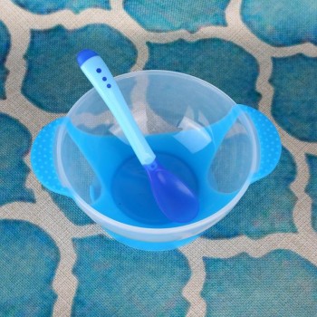 Portable cutlery fork tableware childrens bricks Sensing temperature sucker silicone handle  for children