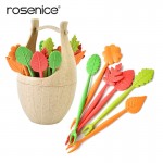 17pcs Eco-friendly Biodegradable Leaves Fruit Forks with Barrel Holder Salad Fruit Picks Cocktail Sticks Kitchen Accessories