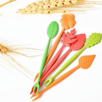17pcs Eco-friendly Biodegradable Leaves Fruit Forks with Barrel Holder Salad Fruit Picks Cocktail Sticks Kitchen Accessories