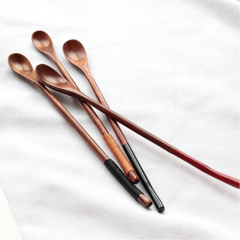 wooden spoons Natural Long Handle Stirring Wood Spoons for Drink Dessert Honey Coffee New fashion Dropshipping 18jul25