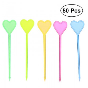 50pcs Disposable Plastic Poker / Sword / Heart Shape Picks Fruit Forks Plates Picks Cake Fork Dessert Forks (Mixed Color)