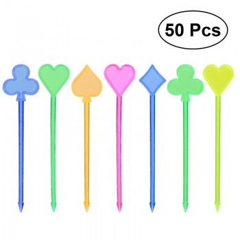 50pcs Disposable Plastic Poker / Sword / Heart Shape Picks Fruit Forks Plates Picks Cake Fork Dessert Forks (Mixed Color)