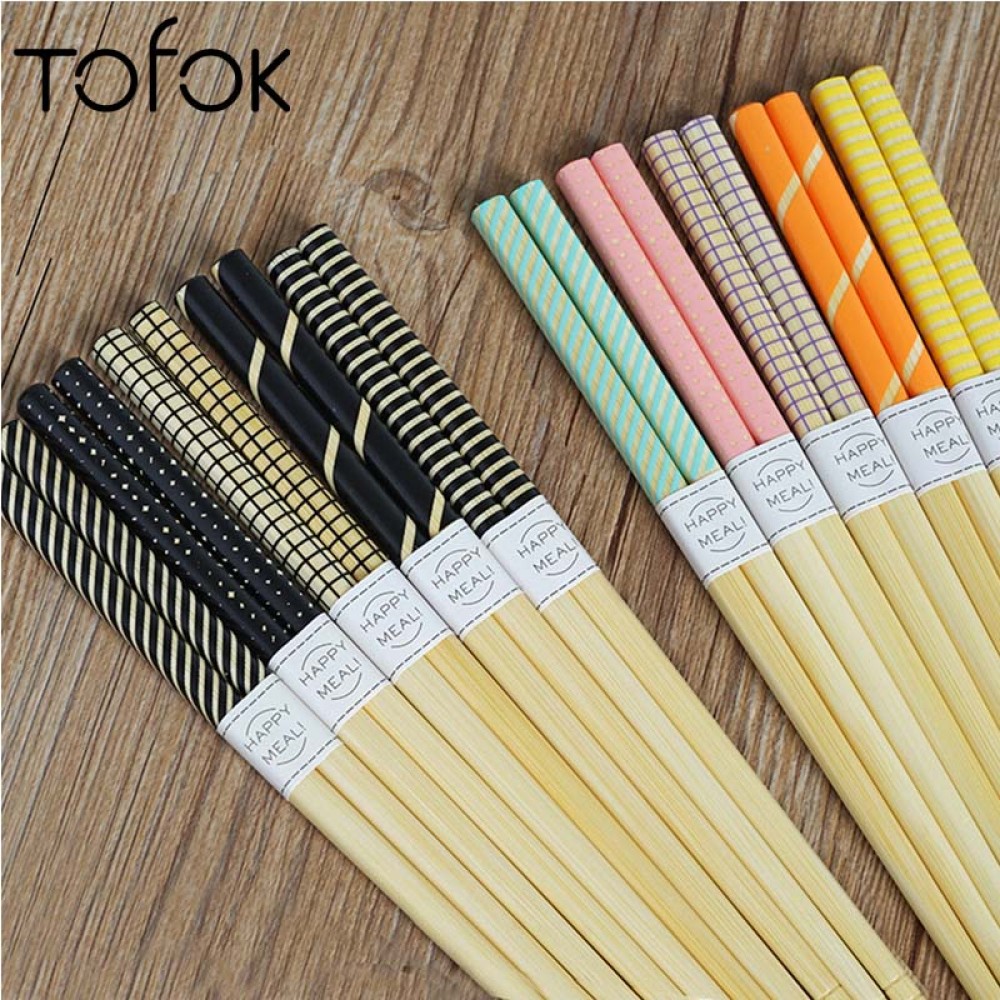 Tofok Chopsticks 5 Pair Japanese Korean Bamboo Reusable Chop Stick Hashi Sushi Food Stick Handmade Tableware Kitchen Home Hotel
