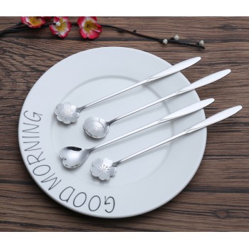 4pcs/set Long Handle Stainless Steel Flowers Shaped Stirring Spoon Flatware Ice Cream Tea Dessert Spoon Kitchen Accessories