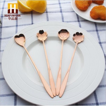 4pcs/set Long Handle Stainless Steel Flowers Shaped Stirring Spoon Flatware Ice Cream Tea Dessert Spoon Kitchen Accessories