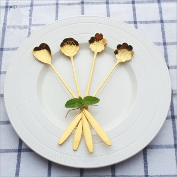 4pcs/set Long Handle Stainless Steel Flowers Shaped Stirring Spoon Flatware Ice Cream Tea Dessert Spoon Kitchen Accessories