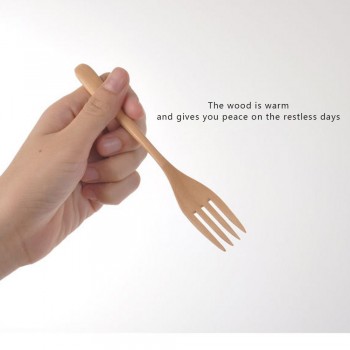 Natural mini wooden spoon fork kitchen cooking teaspoon seasoning utensils coffee fork children ice cream tableware tools  M3