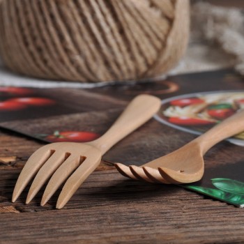 Natural mini wooden spoon fork kitchen cooking teaspoon seasoning utensils coffee fork children ice cream tableware tools  M3