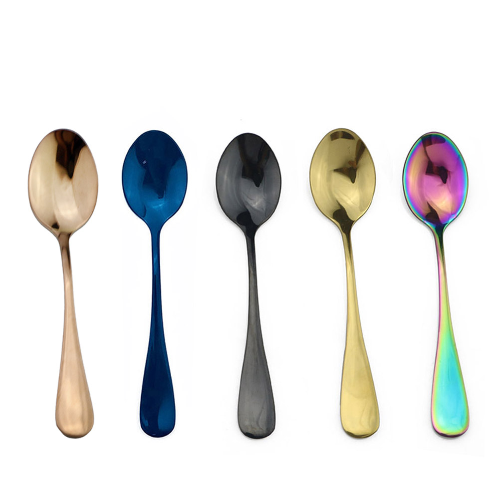 Coffee Spoons Korean Style Rainbow Gold Black Colorful Small Stirring Spoon Dinner Set Copper Stainless Steel Teaspoon Scoop 1pc
