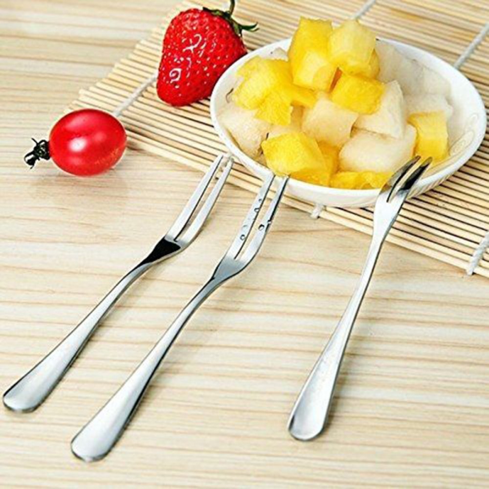 6pcs Stainless Steel Cocktail Forks Fruit Cake Forks Dessert Forks