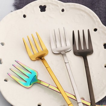 2 Pcs Kitchen Stainless Steel Dessert Shovel Spoon and Fork Picnic Travel Creative Cute Design Ice Cream Spoon Fruit Fork Set