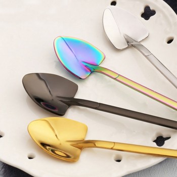 2 Pcs Kitchen Stainless Steel Dessert Shovel Spoon and Fork Picnic Travel Creative Cute Design Ice Cream Spoon Fruit Fork Set
