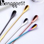 New Style 1PC Stainless Steel Coffee Spoon With Long Handle Colorful Coffee Scoops Dessert Tea Spoon Stocked Kitchen Gadget Tool