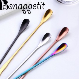 New Style 1PC Stainless Steel Coffee Spoon With Long Handle Colorful Coffee Scoops Dessert Tea Spoon Stocked Kitchen Gadget Tool