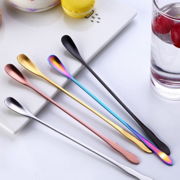 New Style 1PC Stainless Steel Coffee Spoon With Long Handle Colorful Coffee Scoops Dessert Tea Spoon Stocked Kitchen Gadget Tool