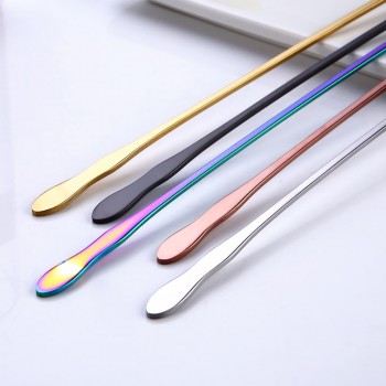 New Style 1PC Stainless Steel Coffee Spoon With Long Handle Colorful Coffee Scoops Dessert Tea Spoon Stocked Kitchen Gadget Tool