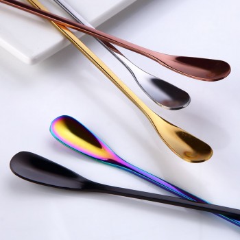 New Style 1PC Stainless Steel Coffee Spoon With Long Handle Colorful Coffee Scoops Dessert Tea Spoon Stocked Kitchen Gadget Tool
