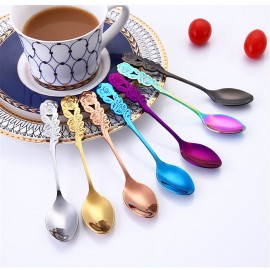 Stainless Steel With Long Handle Ice Spoon Coffee Spoon Tea Stainless Flower Spoon Coffee Tea Spork Flatware Dessert Salad Tool