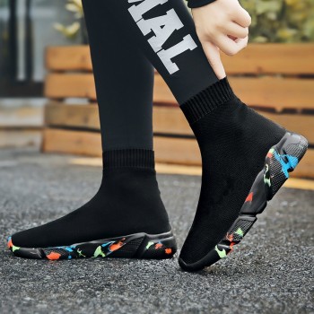 FEOZYZ Sneakers Women Men Knit Upper Breathable Sport Shoes Sock Boots Woman Chunky Shoes High Top Running Shoes For Men Women