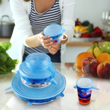 6pcs/set Reusable silicon stretch lids universal lid Silicone food wrap bowl pot lid silicone cover pan cooking Kitchen Stoppers