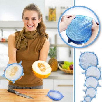 6pcs/set Reusable silicon stretch lids universal lid Silicone food wrap bowl pot lid silicone cover pan cooking Kitchen Stoppers