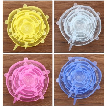 6pcs/set Reusable silicon stretch lids universal lid Silicone food wrap bowl pot lid silicone cover pan cooking Kitchen Stoppers