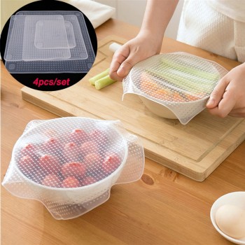 4pcs/set Silicone Cover Reusable Silicone stretch lids Multifunctional Silicone Wrap Seal Lid Food Fresh Keeping  Kitchen Tool
