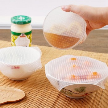 4pcs/set Silicone Cover Reusable Silicone stretch lids Multifunctional Silicone Wrap Seal Lid Food Fresh Keeping  Kitchen Tool