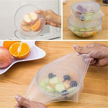 4pcs/set Silicone Cover Reusable Silicone stretch lids Multifunctional Silicone Wrap Seal Lid Food Fresh Keeping  Kitchen Tool