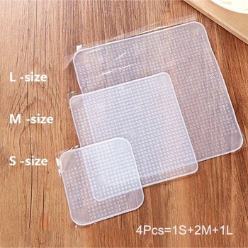 4pcs/set Silicone Cover Reusable Silicone stretch lids Multifunctional Silicone Wrap Seal Lid Food Fresh Keeping  Kitchen Tool