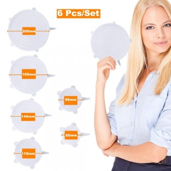 6 Pcs Silicone Stretch Lids Reusable Airtight Food Wrap Covers Keeping Fresh Seal Bowl Stretchy Wrap Cover Kitchen Cookware