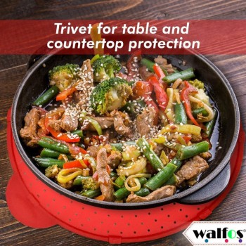 WALFOS 3 in 1 Splatter Screen Splatter Guard Kitchen Strainer Trivet pot lid pan cover Silicone Lid Spill Stopper Wash Strainer