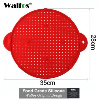 WALFOS 3 in 1 Splatter Screen Splatter Guard Kitchen Strainer Trivet pot lid pan cover Silicone Lid Spill Stopper Wash Strainer